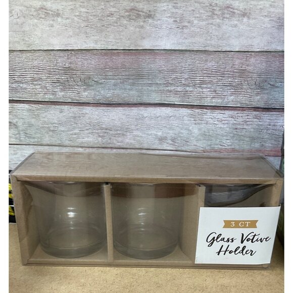 3 Ct Glass Votive Holder Set Clear Glass With Kraft Box Home Décor - Picture 1 of 6